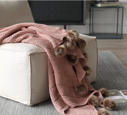 Y-F Home Decor New Nordic Style Soft Fluffy Chenille Knitted Pom Pom Tassel Sofa Throws Plush Couch Crochet Blanket