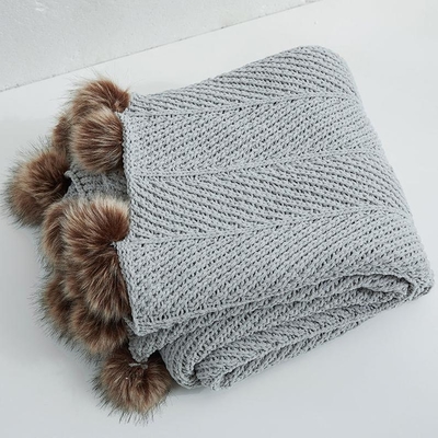 Y-F Home Decor New Nordic Style Soft Fluffy Chenille Knitted Pom Pom Tassel Sofa Throws Plush Couch Crochet Blanket