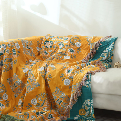 Y-F Natural Bohemian Cotton Flower Style Tassel Sofa Couch Cover Slipcover Blanket Sofa Beds Throw