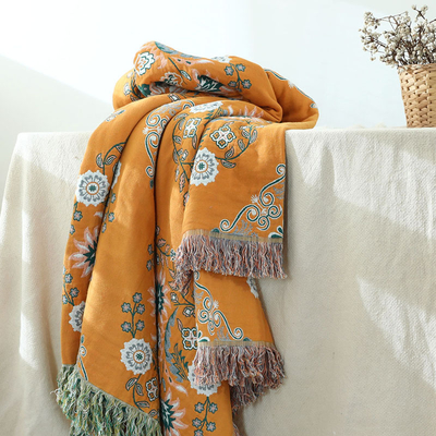 Y-F Natural Bohemian Cotton Flower Style Tassel Sofa Couch Cover Slipcover Blanket Sofa Beds Throw