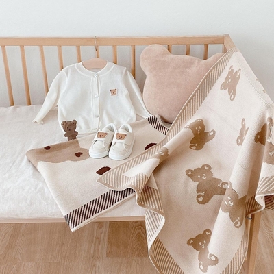 Y-Z 100%cotton Knit Baby Wrap Knitted Natural White Light Beige Gray Throw Baby Girl Boy Newborn Blanket
