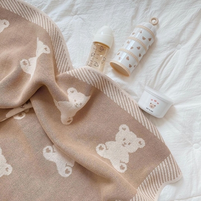 Y-Z 100%cotton Knit Baby Wrap Knitted Natural White Light Beige Gray Throw Baby Girl Boy Newborn Blanket