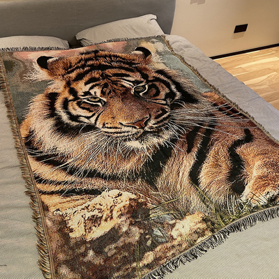 Y-Z Tiger Tapestry Cozy Sofa Cover Afghan Blankets Bohemian Cotton Picnic Rug Blanket