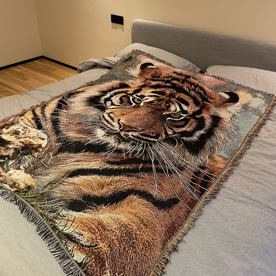 Y-Z Tiger Tapestry Cozy Sofa Cover Afghan Blankets Bohemian Cotton Picnic Rug Blanket