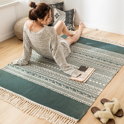 Y-Z Simple Linen Tassel Woven Cotton Mat Nordic Boho Style Turkish Living Room Home Floor Carpets and Rugs