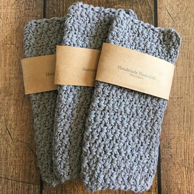 Y-F Grey Cotton Washcloth Crochet Natural Cotton Wash Cloth Face Cloth Dish Cloth Cotton Towel Gift for Mom