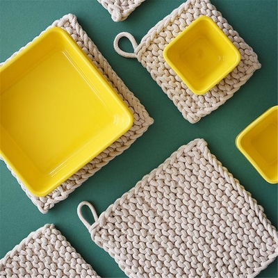 Y-Z Design Custom Wholesale Hand Knit Cotton coaster Set square Drink Barware Coffee Cup Tea Mats