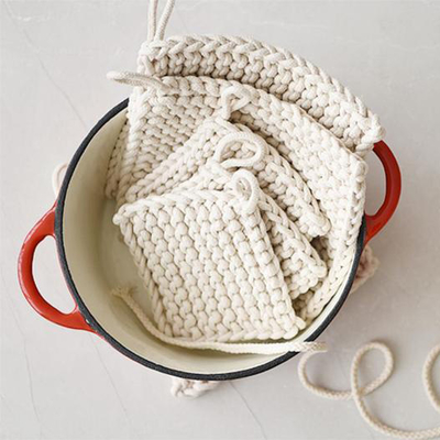 Y-Z Design Custom Wholesale Hand Knit Cotton coaster Set square Drink Barware Coffee Cup Tea Mats