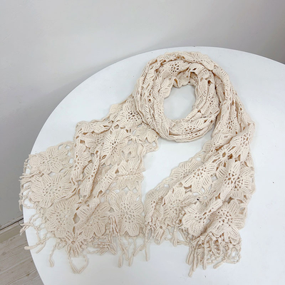 Y-F Spring and Autumn Neckwarm Scarf Soft Warm Lace Crochet Flower Long Knitted Thin Shawl Scarves