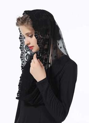 Y-Z Ladies Chapel Bridal Veil Vintage Creamy White Lace Mantilla Veil Embroidered Muslim Veil Wholesale