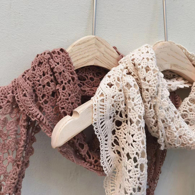 Y-Z Cotton and Linen Flower Lace Hollowed Triangle Embroidery Knitting Elegant Womens Scarf Shawl