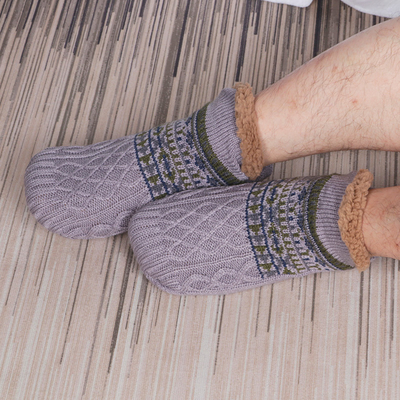 Y-Z Wholesale Indoor Home Slouch Designer slippers Socks Men's Knitted Adult Ankle Non slip Sleeping Floor Socks