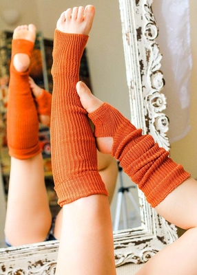 Y-Z Antique Orange Yoga or Dancer's Leg Warmers Over the Knee 90cm One Size Fits All Dancer and Yogi Toe Less Socks