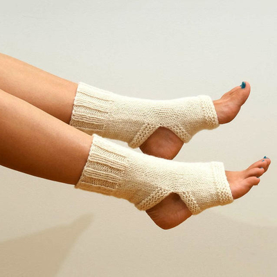 Y-Z Women's White Knee-Length Yoga Pedicure Socks Flip Flop Dancing Toeless Sport Socks Knitted Breathable for Autumn Season