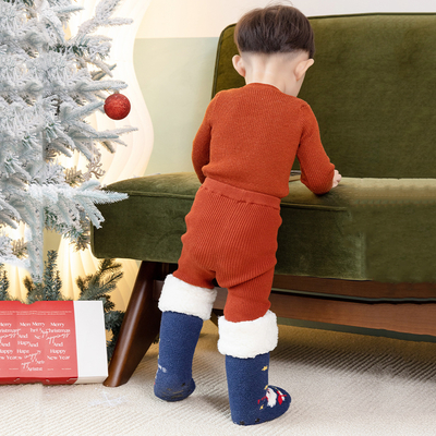 Y-F Children's New Coral Fleece Thick Warm Baby Indoor Non slip Cute Knee Christmas Floor Socks