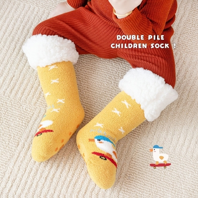Y-F Children's New Coral Fleece Thick Warm Baby Indoor Non slip Cute Knee Christmas Floor Socks
