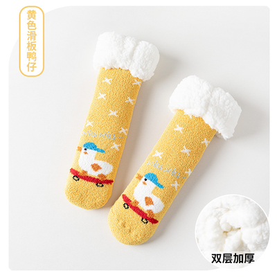 Y-F Children's New Coral Fleece Thick Warm Baby Indoor Non slip Cute Knee Christmas Floor Socks