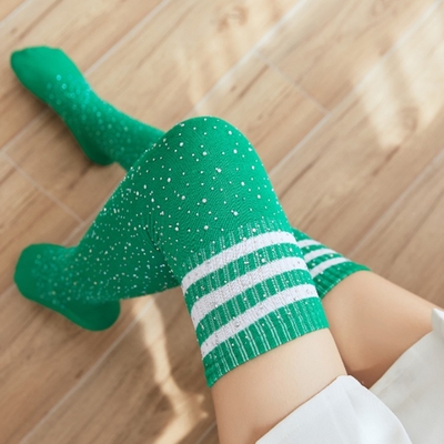 F989 Solid Color Striped Over the Knee Thigh High Socks Sexy Women's Socks with Rhinestone 2023 Custom Made Long High Socks