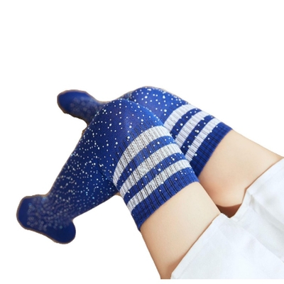 F989 Solid Color Striped Over the Knee Thigh High Socks Sexy Women's Socks with Rhinestone 2023 Custom Made Long High Socks