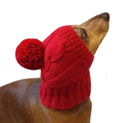 Y-Z Dog Hat with Big Pompom Knitted Dachshund Hat with Big Pompom Clothes Dachshunds