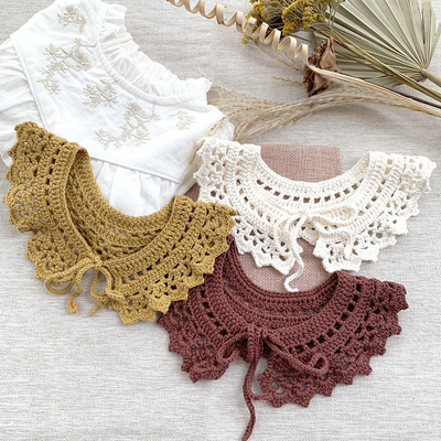 Y-F Designer Baby Girls Lotus Leaf Collar Cotton Lace Hand Crochet Hook Flower Cervical Fake Collar