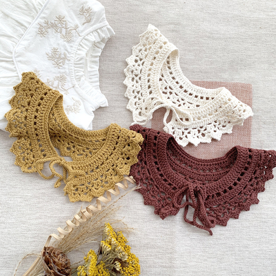 Y-F Designer Baby Girls Lotus Leaf Collar Cotton Lace Hand Crochet Hook Flower Cervical Fake Collar