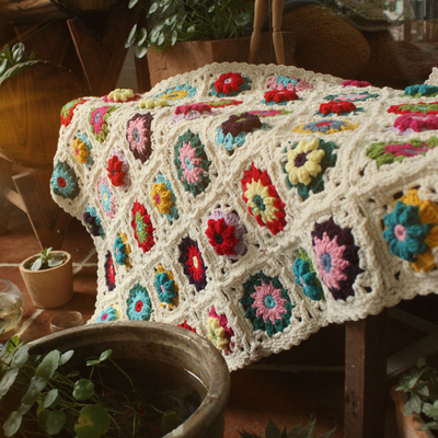 Y-Z 80*60 Vintage Retro Boho Crochet Afghan Granny Flower Decorative comfort Throw Blankets for Home Decor