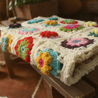 Y-Z 80*60 Vintage Retro Boho Crochet Afghan Granny Flower Decorative comfort Throw Blankets for Home Decor
