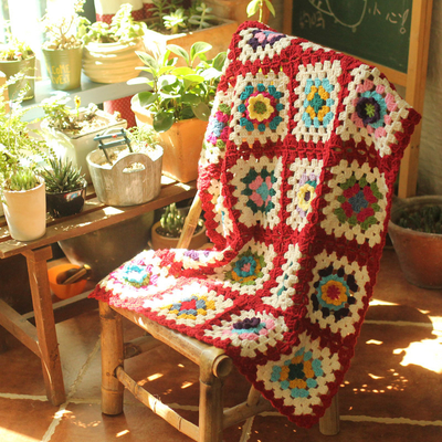 Y-F 85*65 Handmade Nordic Floral Daisy Rustic Sofa Farmhouse Granny Chic Home Art Decor Blanket