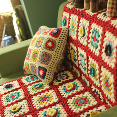 Y-F 85*65 Handmade Nordic Floral Daisy Rustic Sofa Farmhouse Granny Chic Home Art Decor Blanket