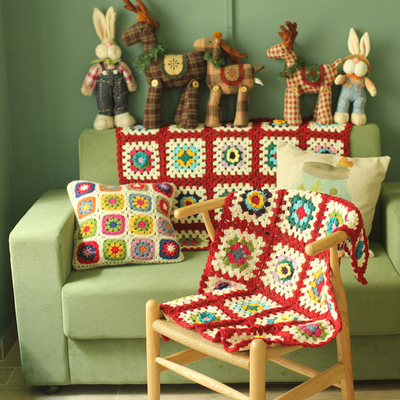 Y-F 85*65 Handmade Nordic Floral Daisy Rustic Sofa Farmhouse Granny Chic Home Art Decor Blanket