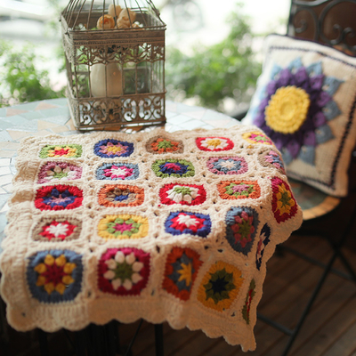 Y-F 40*40 Throw Handknit Cable Holiday Cotton Blend Beach Cottage Cozy Hygge Chic Home Decor Blanket