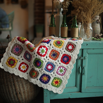 Y-F 40*40 Throw Handknit Cable Holiday Cotton Blend Beach Cottage Cozy Hygge Chic Home Decor Blanket