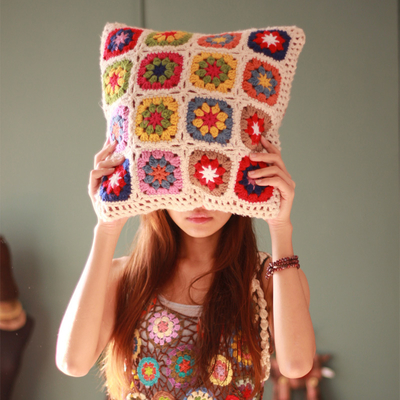 Y-F 38*38 Custom Nordic Hand Crochet Eco Cotton Floral Sofa Throw Pillow Back Cushion Cases Pillow Cover