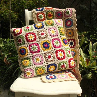 Y-F 38*38 Custom Nordic Hand Crochet Eco Cotton Floral Sofa Throw Pillow Back Cushion Cases Pillow Cover