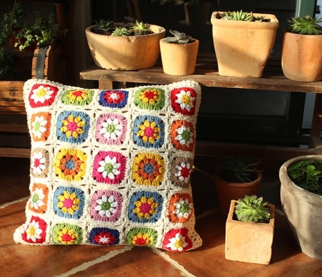 Y-F 38*38 Custom Nordic Hand Crochet Eco Cotton Floral Sofa Throw Pillow Back Cushion Cases Pillow Cover