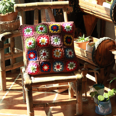 Y-F 38*38 Custom Nordic Hand Crochet Eco Cotton Floral Sofa Throw Pillow Back Cushion Cases Pillow Cover