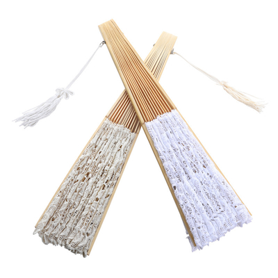 Y-Z Vintage Wedding Lace Bamboo Folding Fan Hollow Cotton and Linen Dance Bride Tassel Big Hand Fans