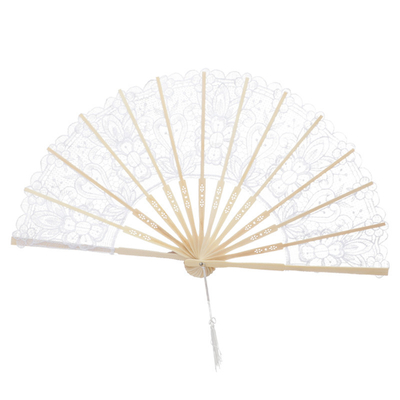 Y-Z Vintage Wedding Lace Bamboo Folding Fan Hollow Cotton and Linen Dance Bride Tassel Big Hand Fans