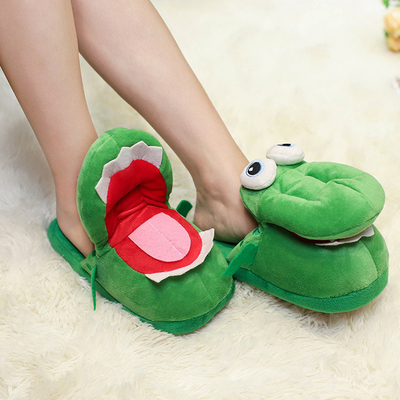 Y-Z Women Fluffy Fuzzy crocodile Winter Thick Sole Nonslip Plush Cartoon Animal Cute Funny House Indoor slippers