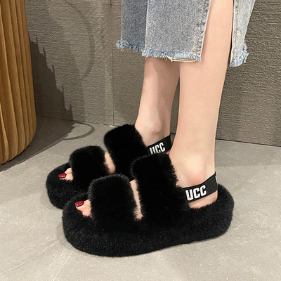 Y-Z Comfy Fuzzy Fluffy Sandals Fuzzy Slides Super-soft Slip-on Indoor House Faux Fur Open Toes slippers