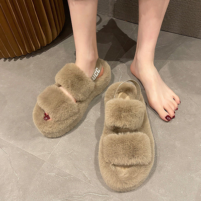 Y-Z Comfy Fuzzy Fluffy Sandals Fuzzy Slides Super-soft Slip-on Indoor House Faux Fur Open Toes slippers