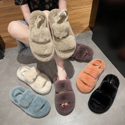 Y-Z Comfy Fuzzy Fluffy Sandals Fuzzy Slides Super-soft Slip-on Indoor House Faux Fur Open Toes slippers