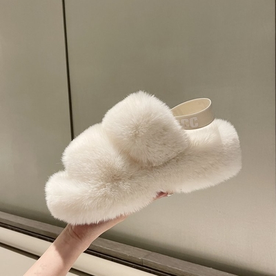Y-Z Comfy Fuzzy Fluffy Sandals Fuzzy Slides Super-soft Slip-on Indoor House Faux Fur Open Toes slippers