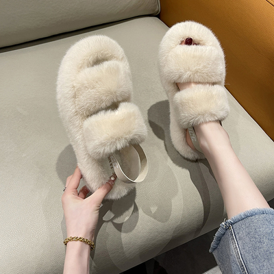Y-Z Comfy Fuzzy Fluffy Sandals Fuzzy Slides Super-soft Slip-on Indoor House Faux Fur Open Toes slippers