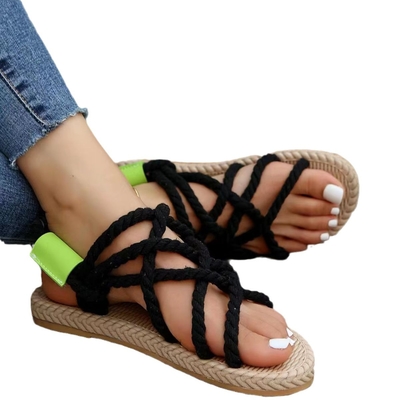Y-Z Bohemian Summer Beach Designer Fish Mouth Flat Female Stripy Sandals Shoes for Women and Ladies Sandals