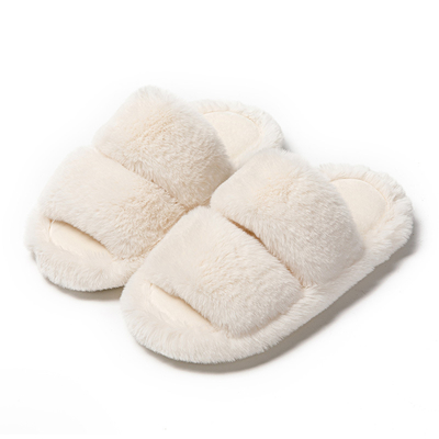 Y-Z Plus Size Soft Cozy Plush Fluffy Open Toe Warm House Ladies Flat slippers for Women Plush Indoor Slipper