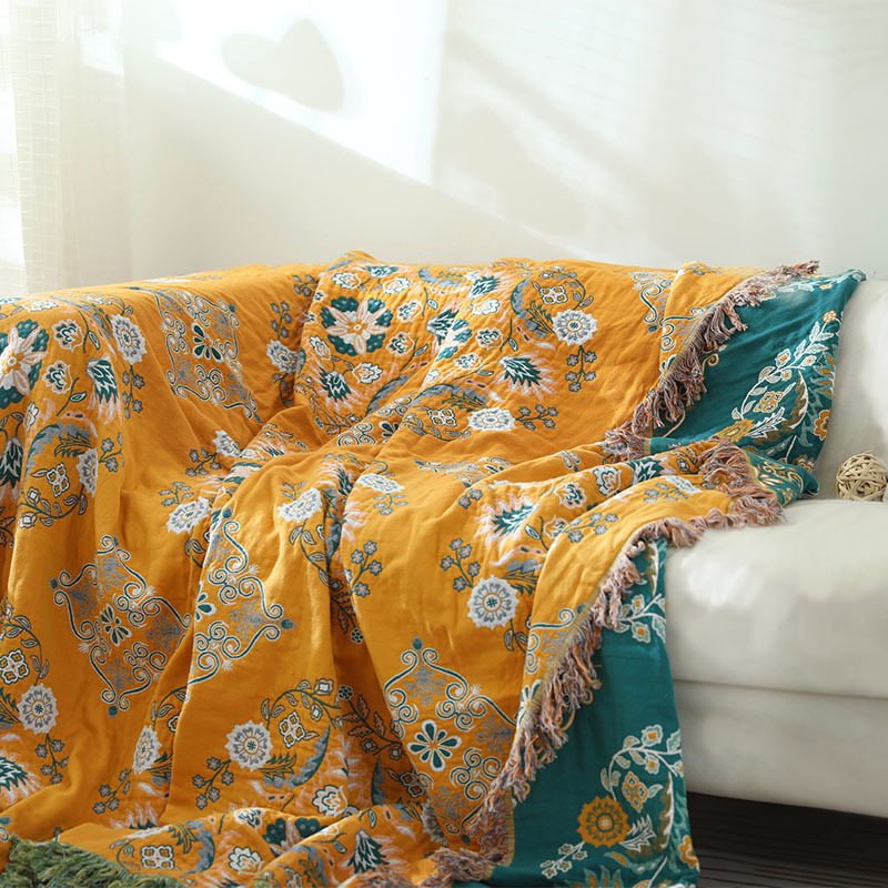 Y-F Natural Bohemian Cotton Flower Style Tassel Sofa Couch Cover Slipcover Blanket Sofa Beds Throw